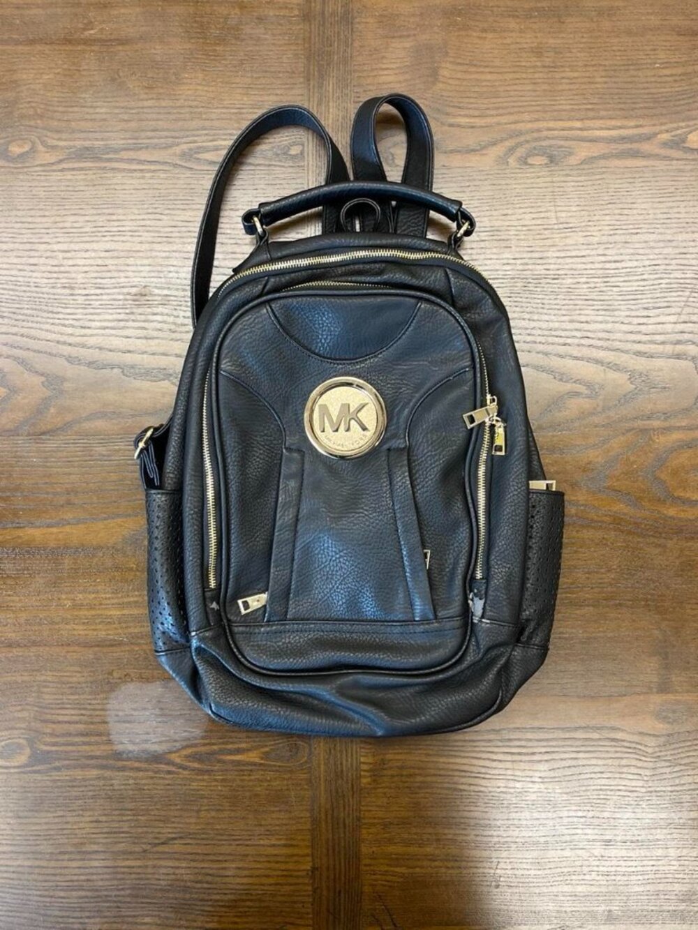 Michael Kors MK Backpack Black Pebbled Leather Gold Hardware